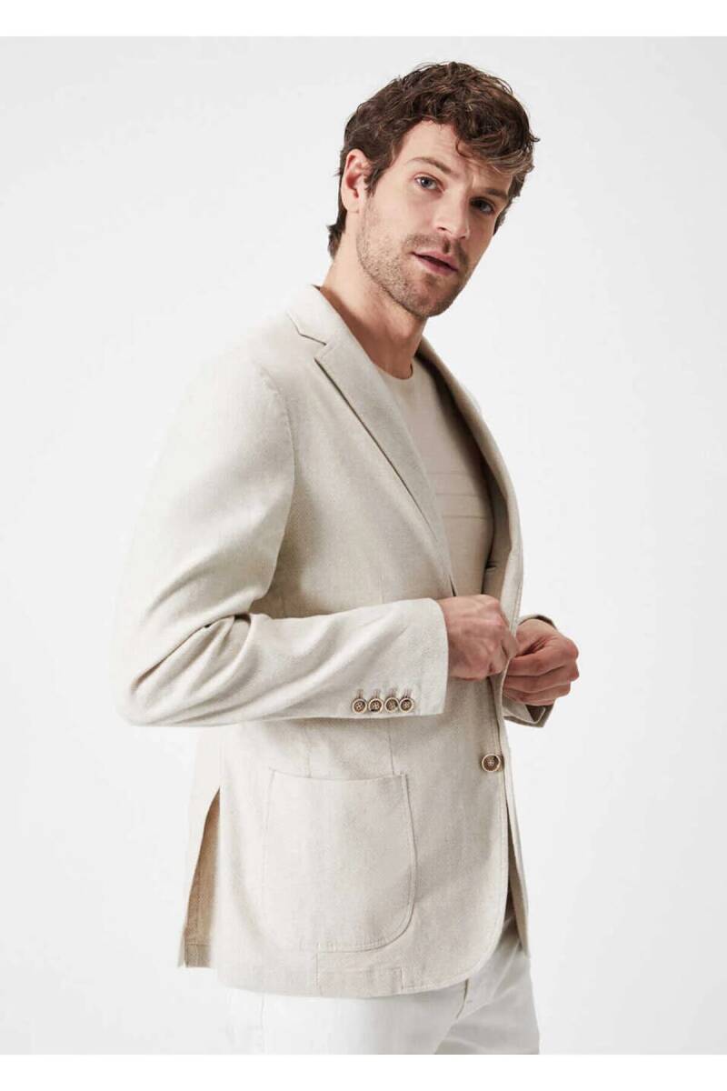 Papas Bej Renk Ketenli Blazer Ceket - 1