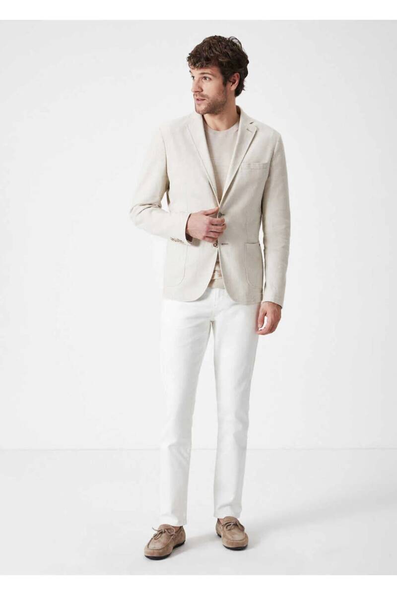 Papas Bej Renk Ketenli Blazer Ceket - 3