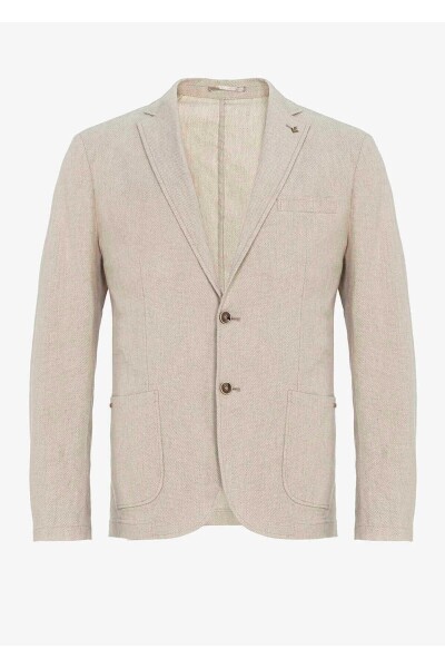 Papas Bej Renk Ketenli Blazer Ceket - 4