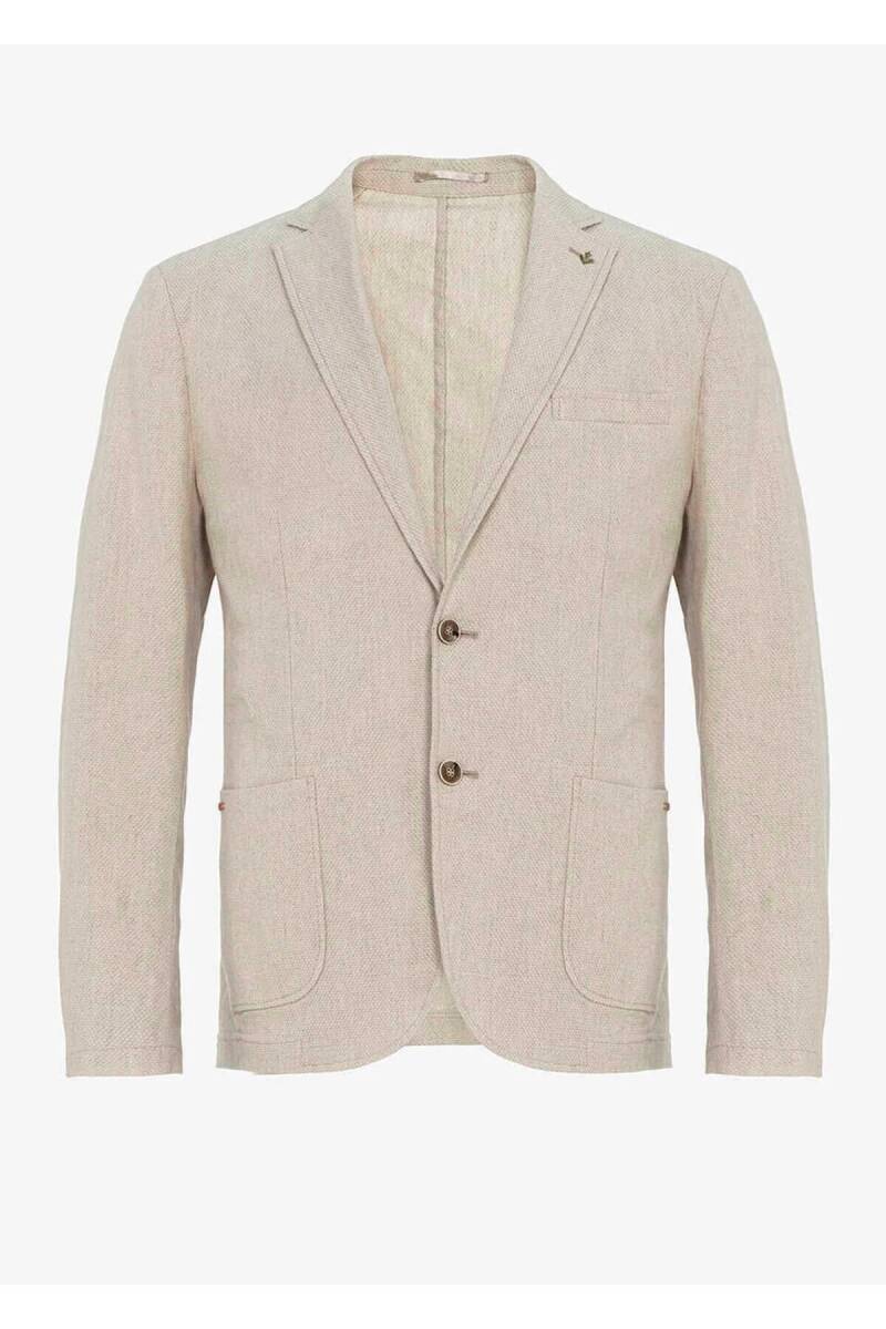 Papas Bej Renk Ketenli Blazer Ceket - 4