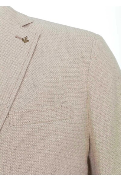 Papas Bej Renk Ketenli Blazer Ceket - 6