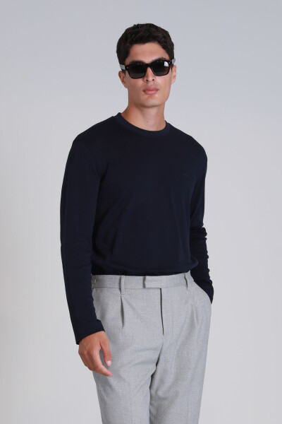Patrice Men's Long Sleeve T-Shirt Navy Blue - LUFIAN