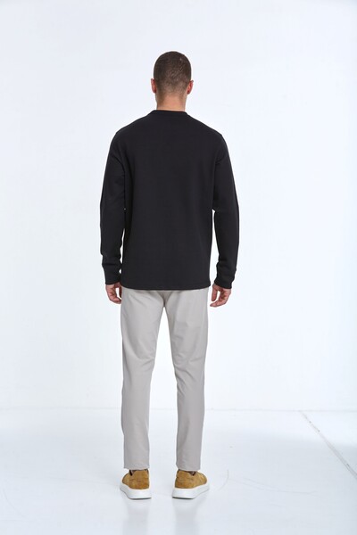 Pattern Bisiklet Yaka Erkek Sweatshirt Siyah - 3