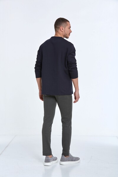 Pattern Crew Neck Men's Sweatshirt Navy Blue - 5