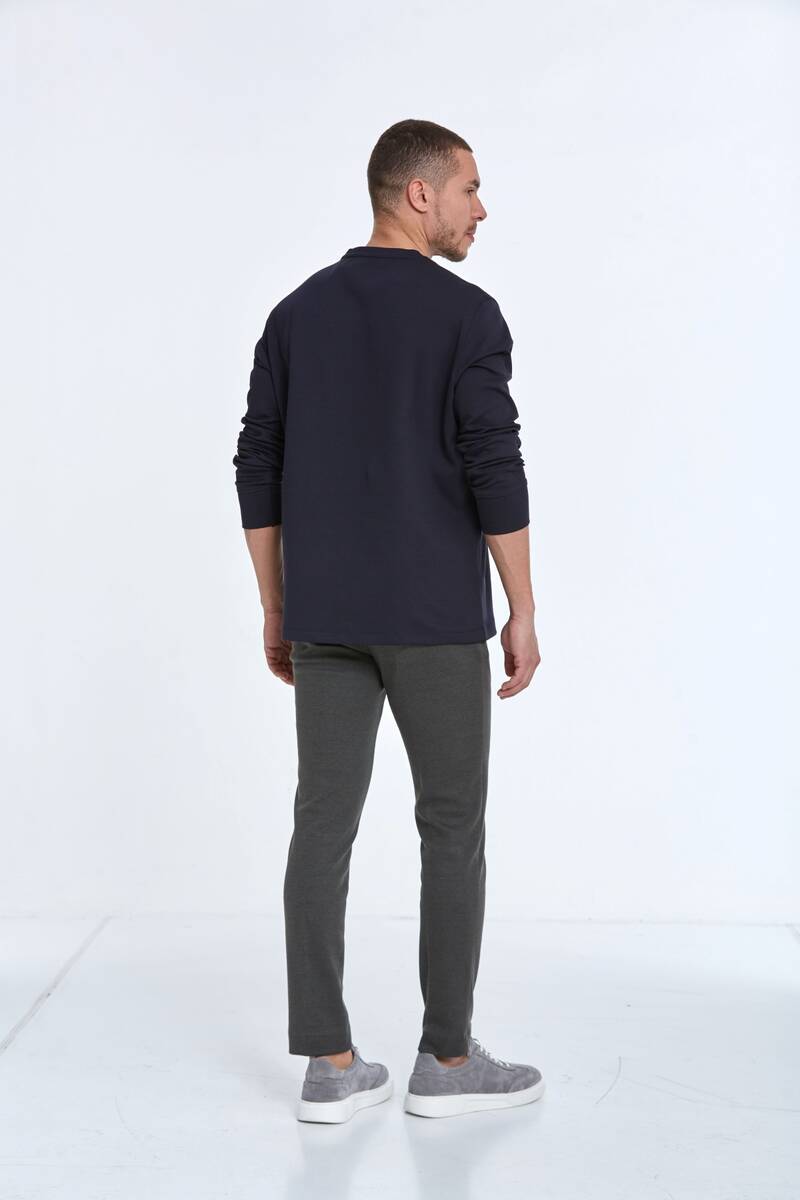Pattern Crew Neck Men's Sweatshirt Navy Blue - 5