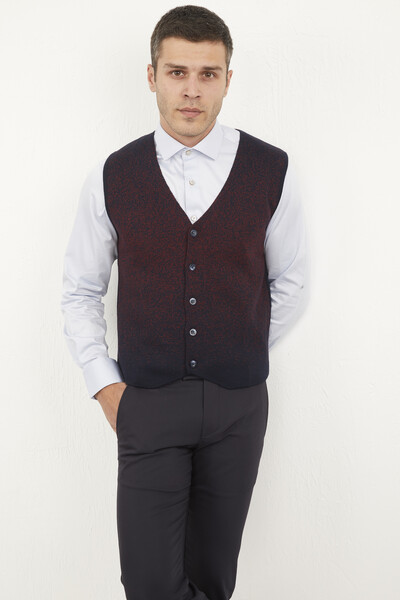 Patterned Buttoned Knitwear Vest - Thumbnail