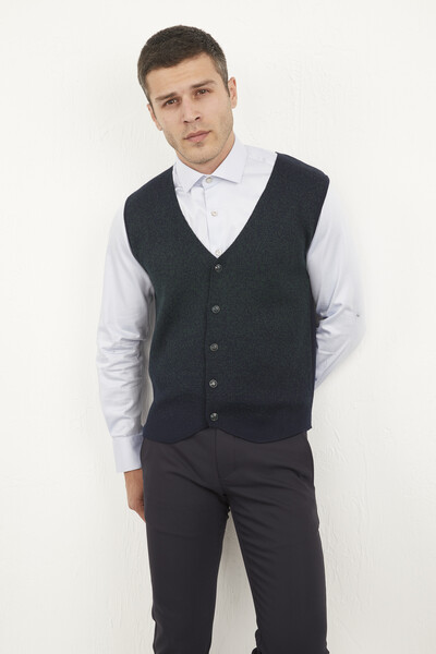 Patterned Buttoned Knitwear Vest - Thumbnail