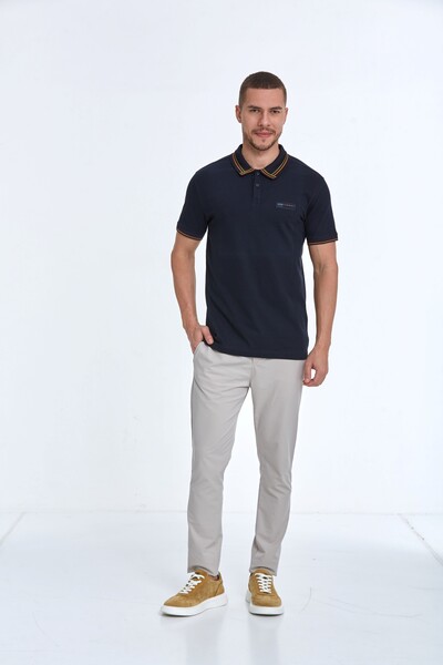 VOLTAJ - Patterned Collar Polo Neck Cotton T-Shirt (1)