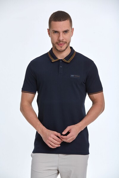 VOLTAJ - Patterned Collar Polo Neck Cotton T-Shirt