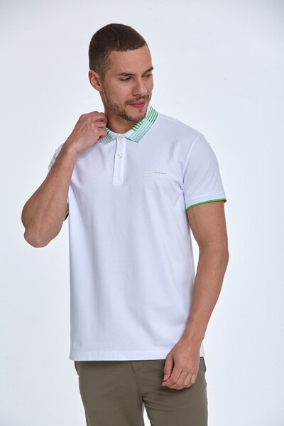 Patterned Collar Polo Neck Men's T-Shirt - Thumbnail