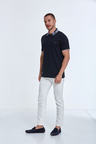Patterned Collar Polo Neck Men's T-Shirt - Thumbnail