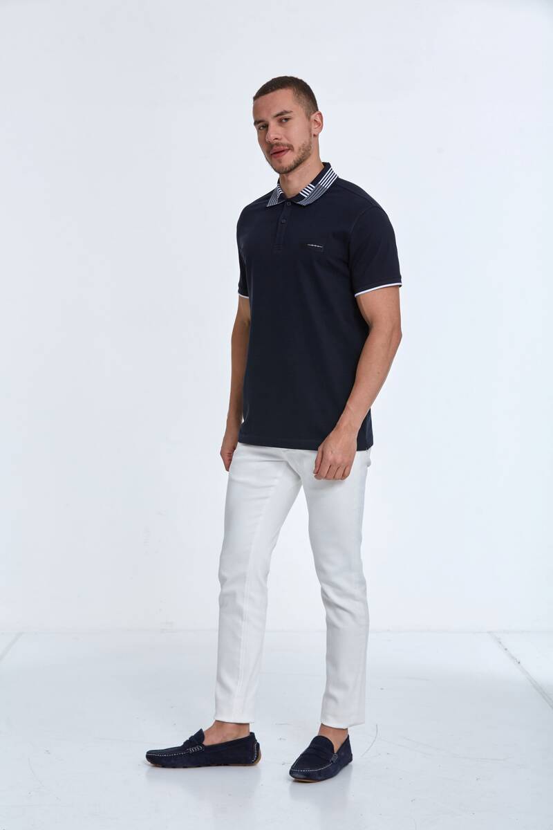 Patterned Collar Polo Neck Men's T-Shirt