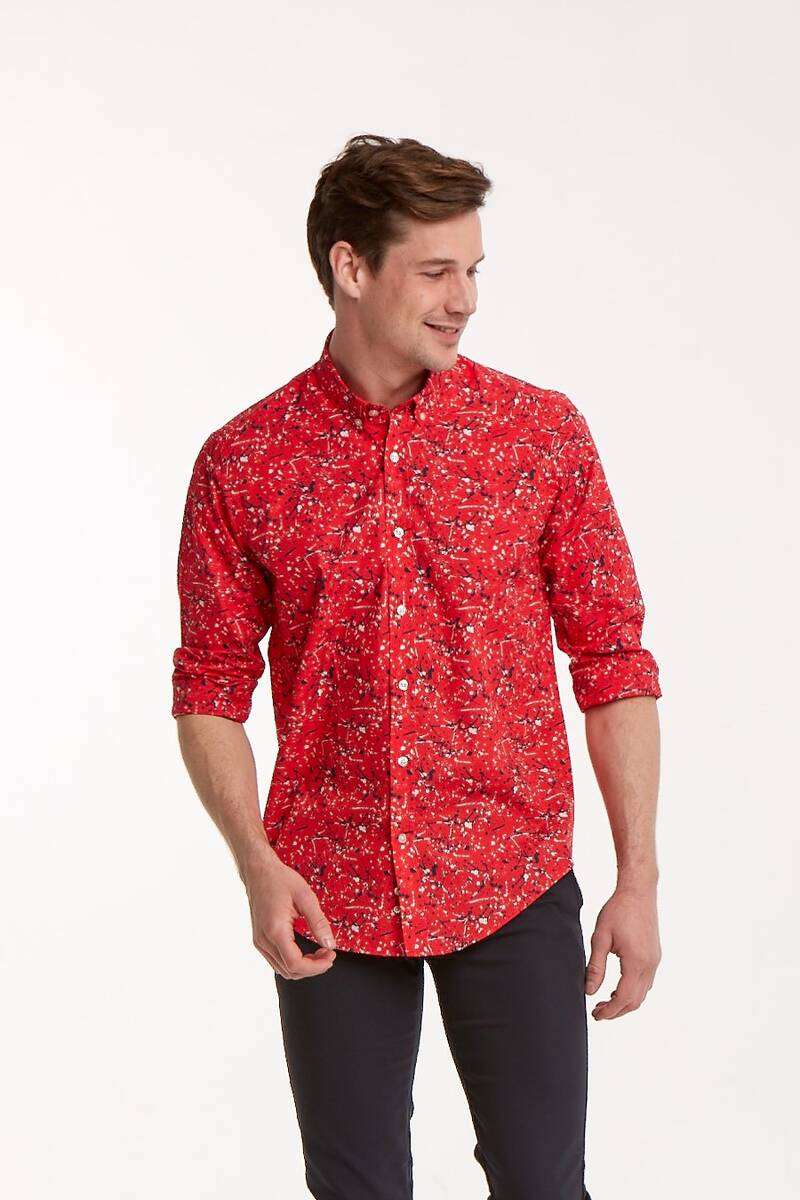 Patterned Cotton Red Slim Fit Men's Shirt