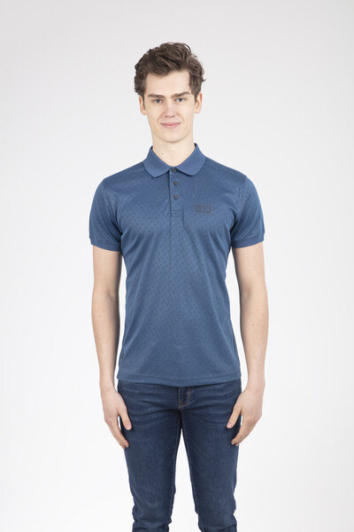 Patterned Polo Neck Men's T-Shirt - Thumbnail