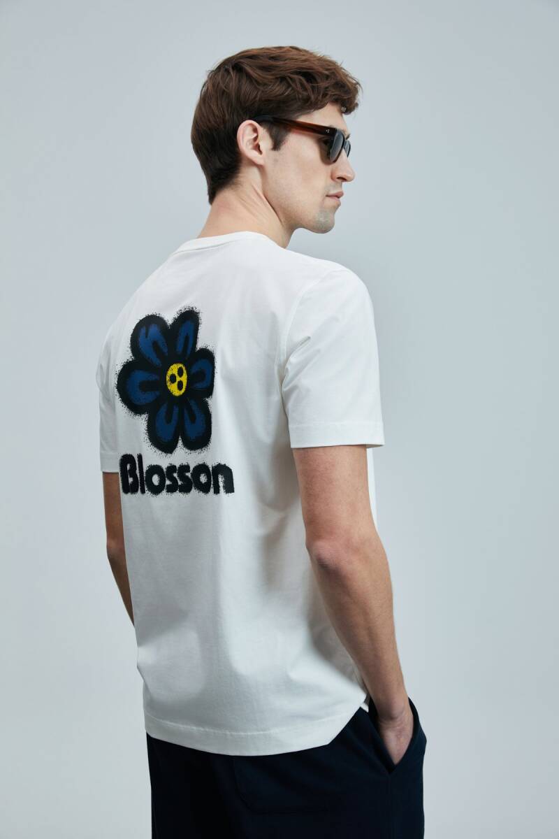 Peace Modern Grafik T- Shirt Kırık Beyaz - 1