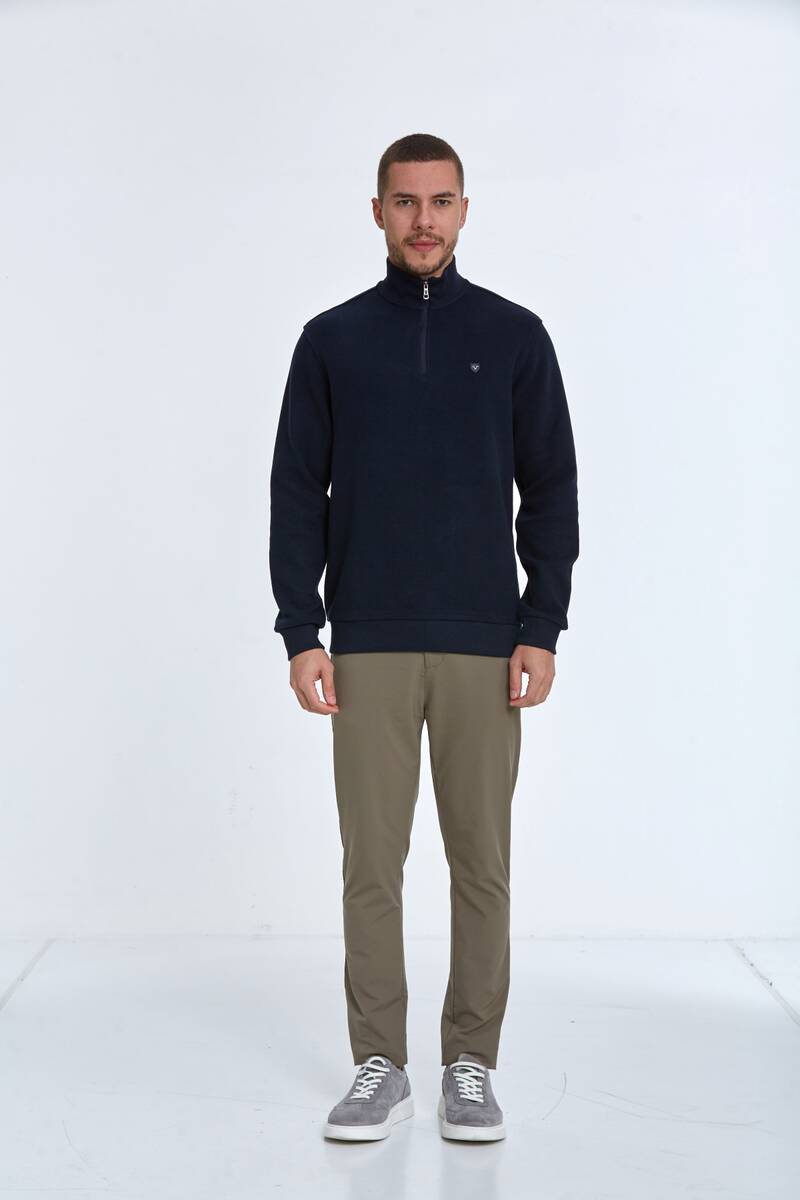 Peta Yarım Fermuarlı Erkek Sweatshirt Lacivert - 2