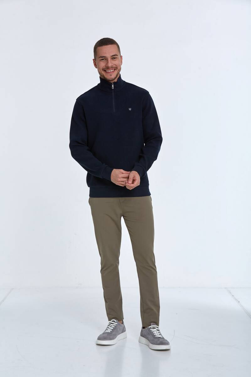 Peta Yarım Fermuarlı Erkek Sweatshirt Lacivert - 3