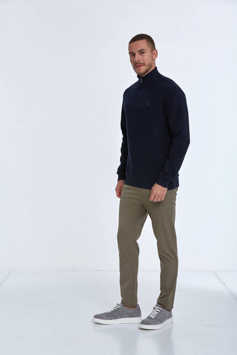 Peta Yarım Fermuarlı Erkek Sweatshirt Lacivert - 4