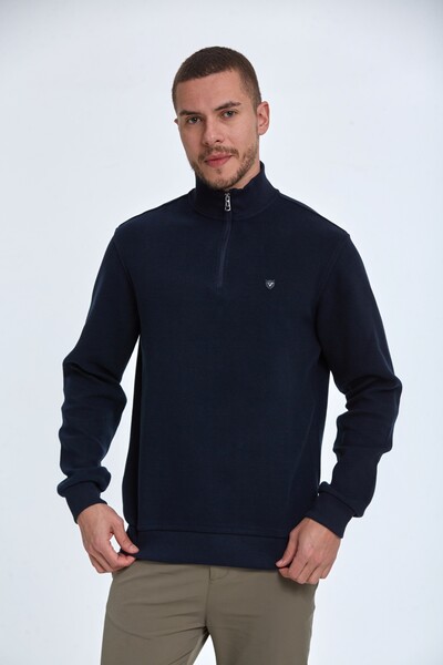 Peta Yarım Fermuarlı Erkek Sweatshirt Lacivert - 1