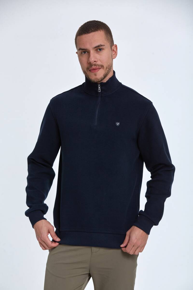 Peta Yarım Fermuarlı Erkek Sweatshirt Lacivert - 1