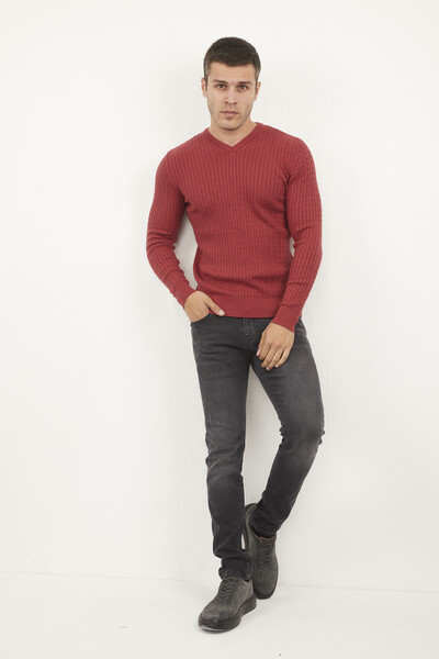 Peter V-Neck Men's Knitwear Sweater Claret Red 