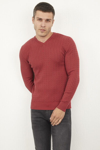 Peter V-Neck Men's Knitwear Sweater Claret Red - 2