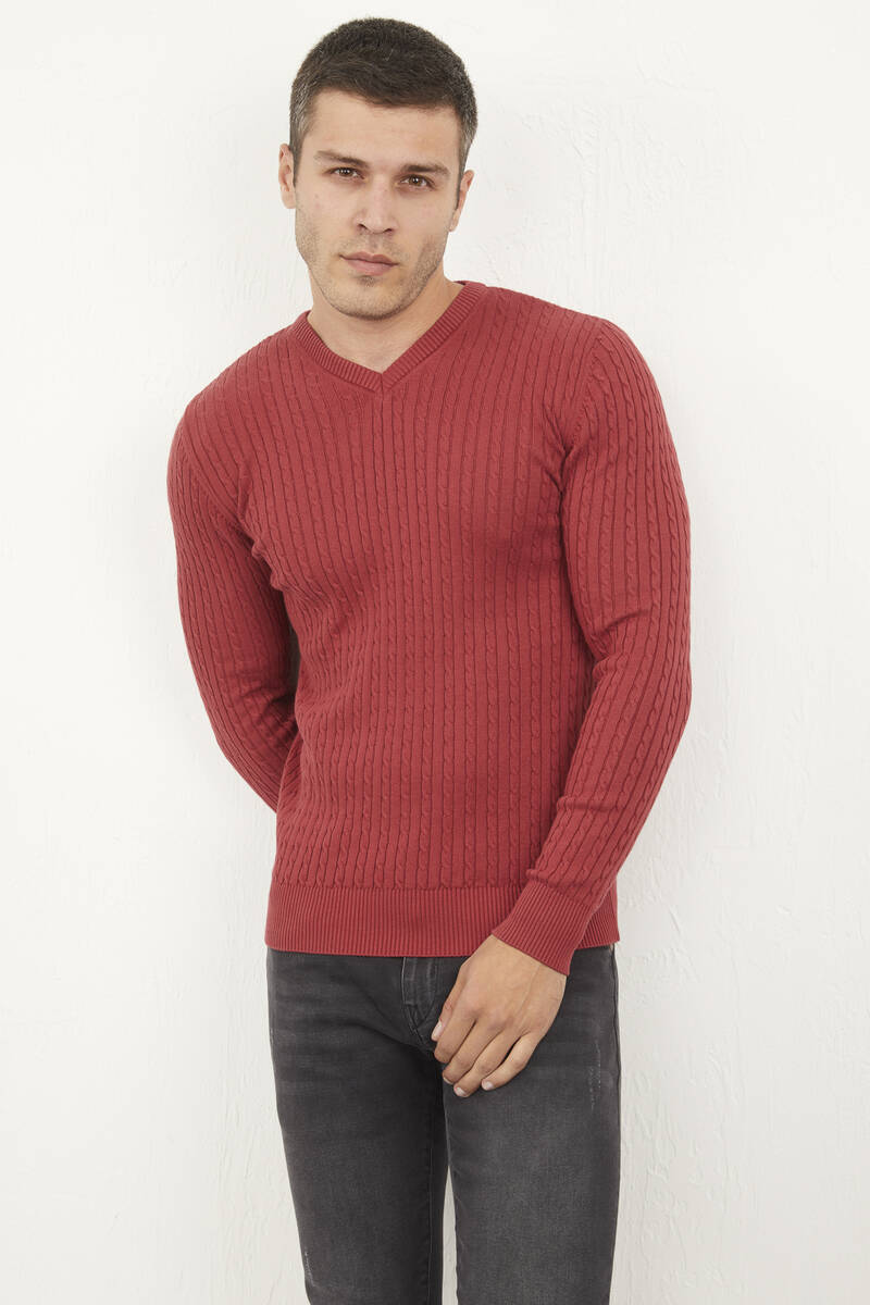 Peter V-Neck Men's Knitwear Sweater Claret Red - 2