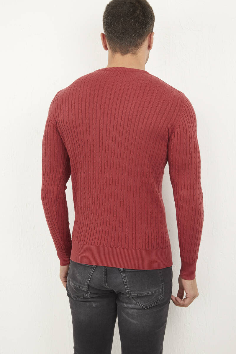 Peter V-Neck Men's Knitwear Sweater Claret Red - 4