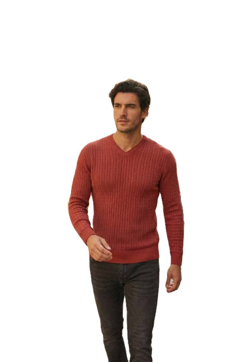 Peter V-Neck Men's Knitwear Sweater Claret Red - 1