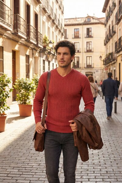 Peter V-Neck Men's Knitwear Sweater Claret Red - 3