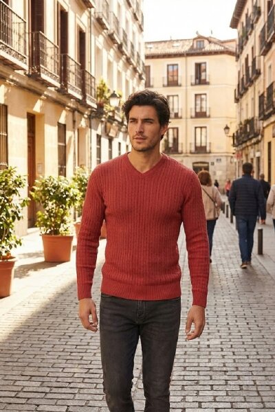 Peter V-Neck Men's Knitwear Sweater Claret Red - 4