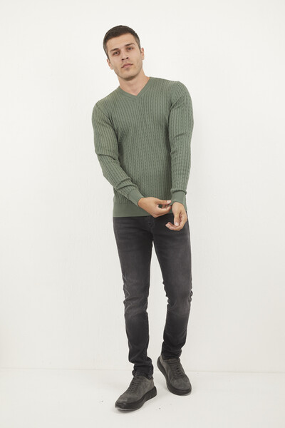 Peter V Neck Men's Knitwear Sweater Green 