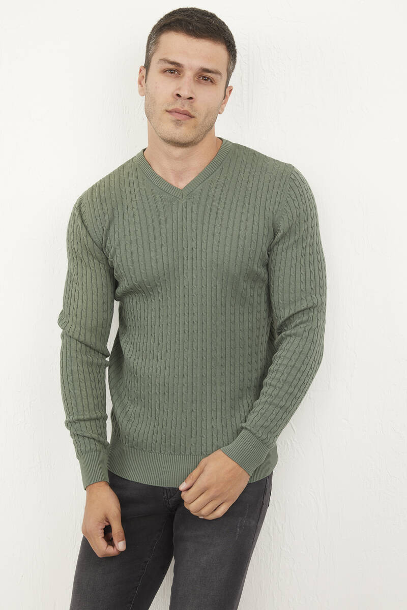 Peter V Neck Men's Knitwear Sweater Green - 2