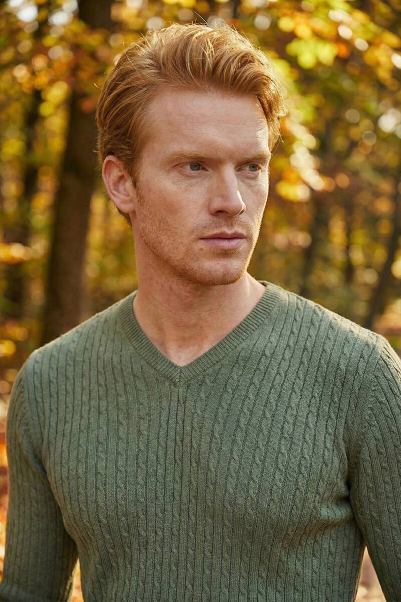 Peter V Neck Men's Knitwear Sweater Green - 4