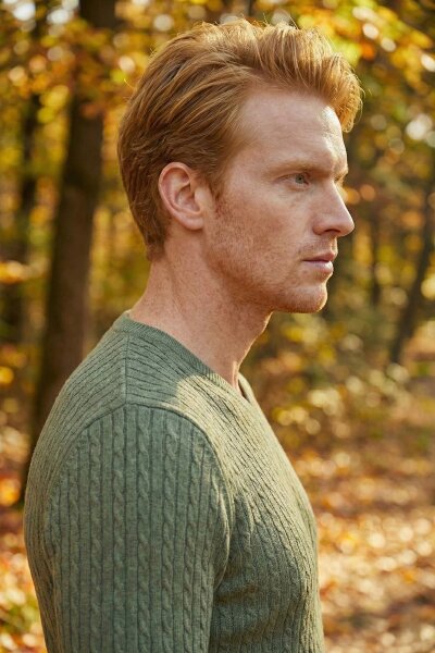 Peter V Neck Men's Knitwear Sweater Green - 5