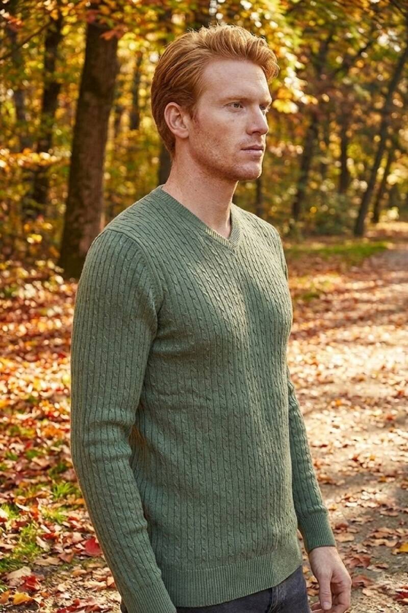 Peter V Neck Men's Knitwear Sweater Green - 6