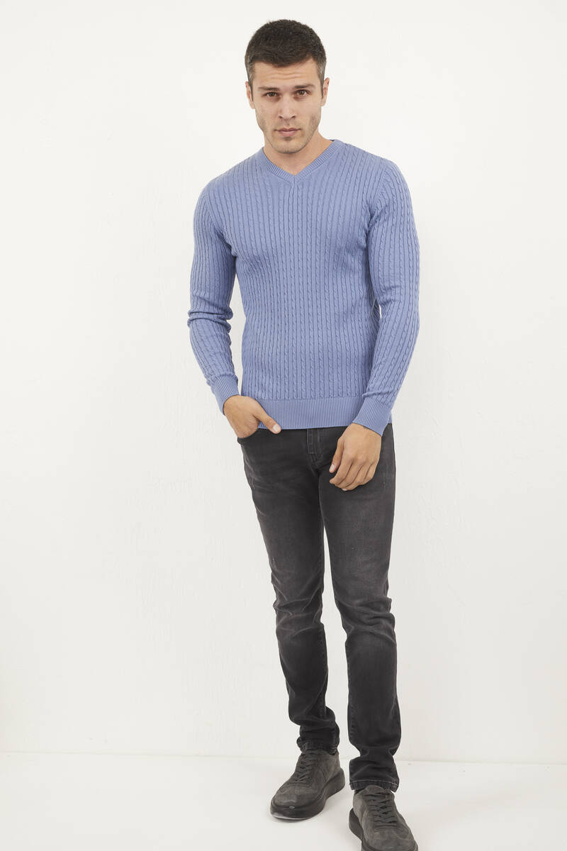 Peter V Neck Men's Knitwear Sweater Indigo - 1