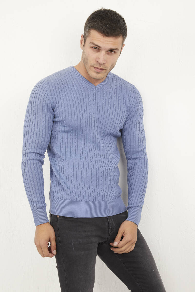 Peter V Neck Men's Knitwear Sweater Indigo - 2