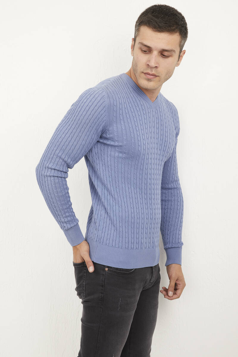 Peter V Neck Men's Knitwear Sweater Indigo - 3