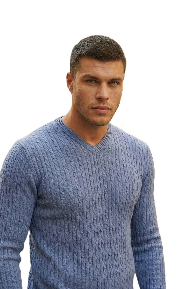 Peter V Neck Men's Knitwear Sweater Indigo - 1
