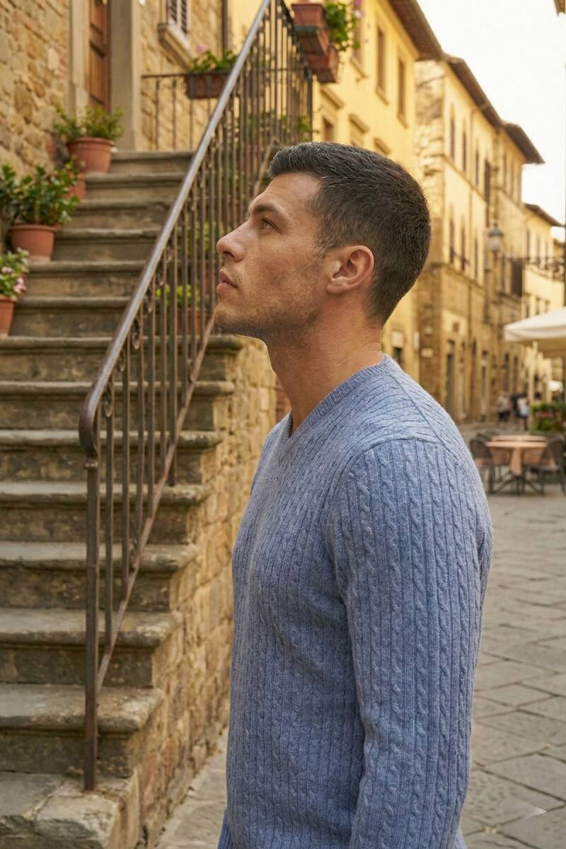 Peter V Neck Men's Knitwear Sweater Indigo - 5