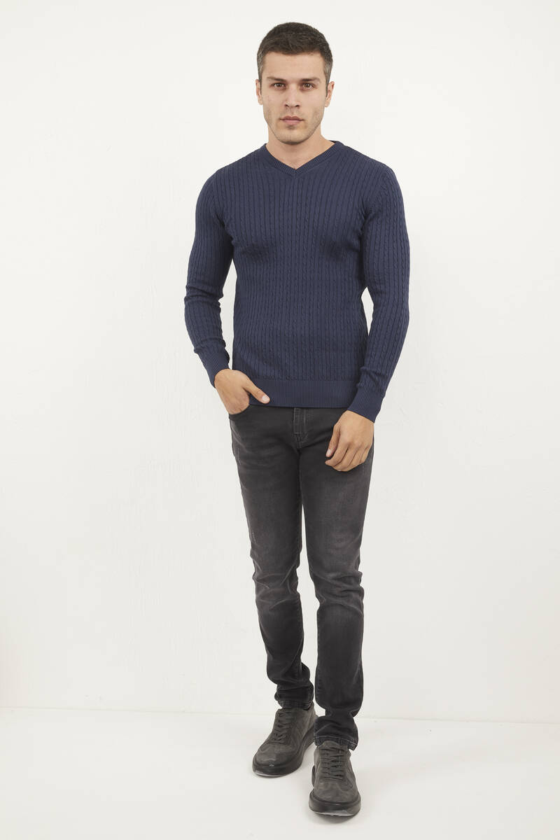 Peter V-Neck Men's Knitwear Sweater Navy Blue - 1