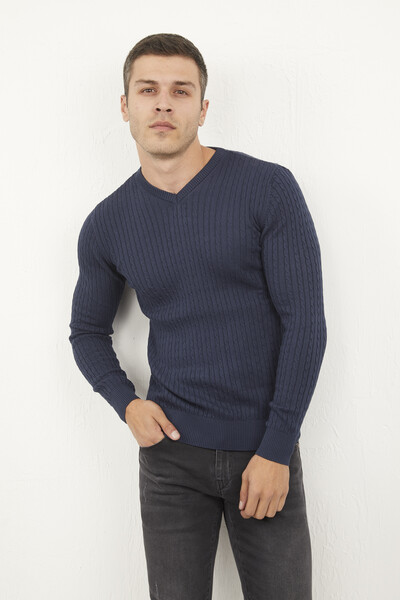 Peter V-Neck Men's Knitwear Sweater Navy Blue - 2