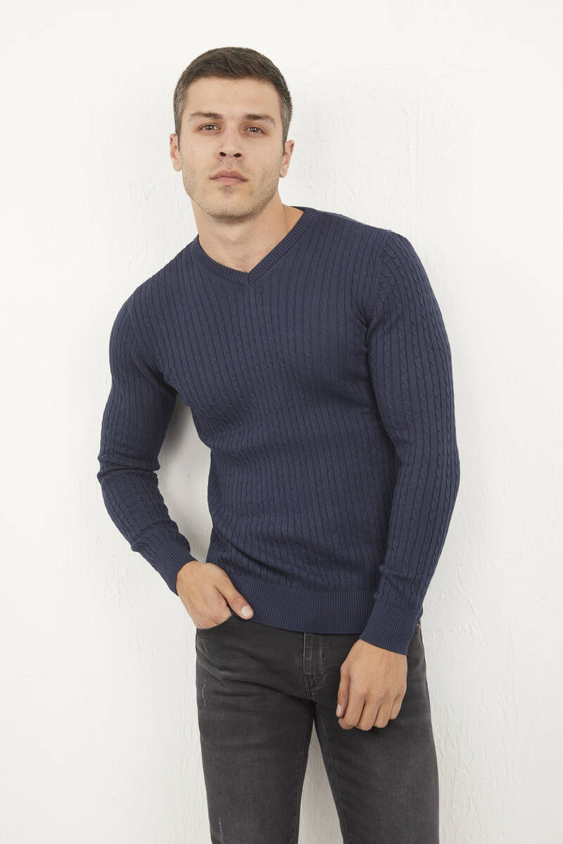 Peter V-Neck Men's Knitwear Sweater Navy Blue - 2