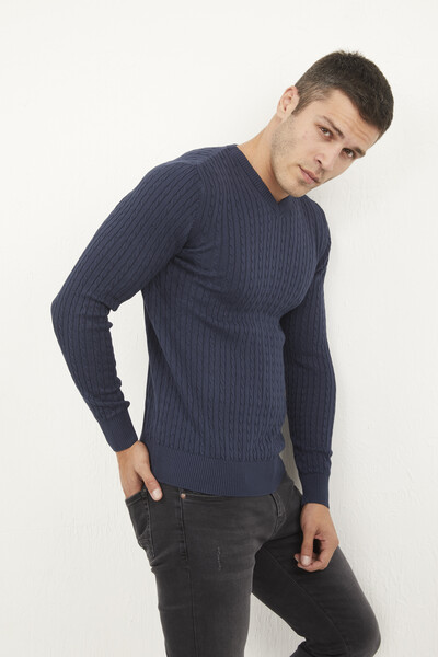 Peter V-Neck Men's Knitwear Sweater Navy Blue - 3