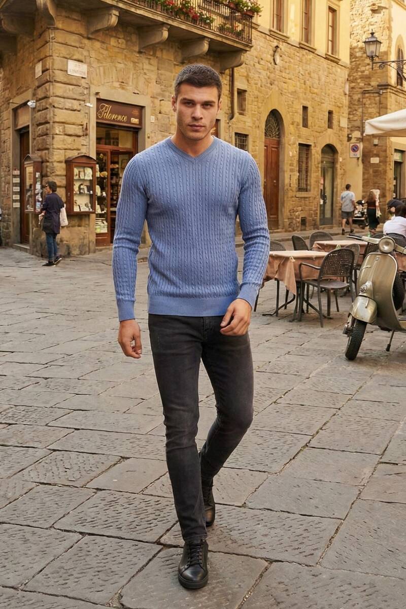 Peter V Yaka Erkek Triko Kazak İndigo - 3