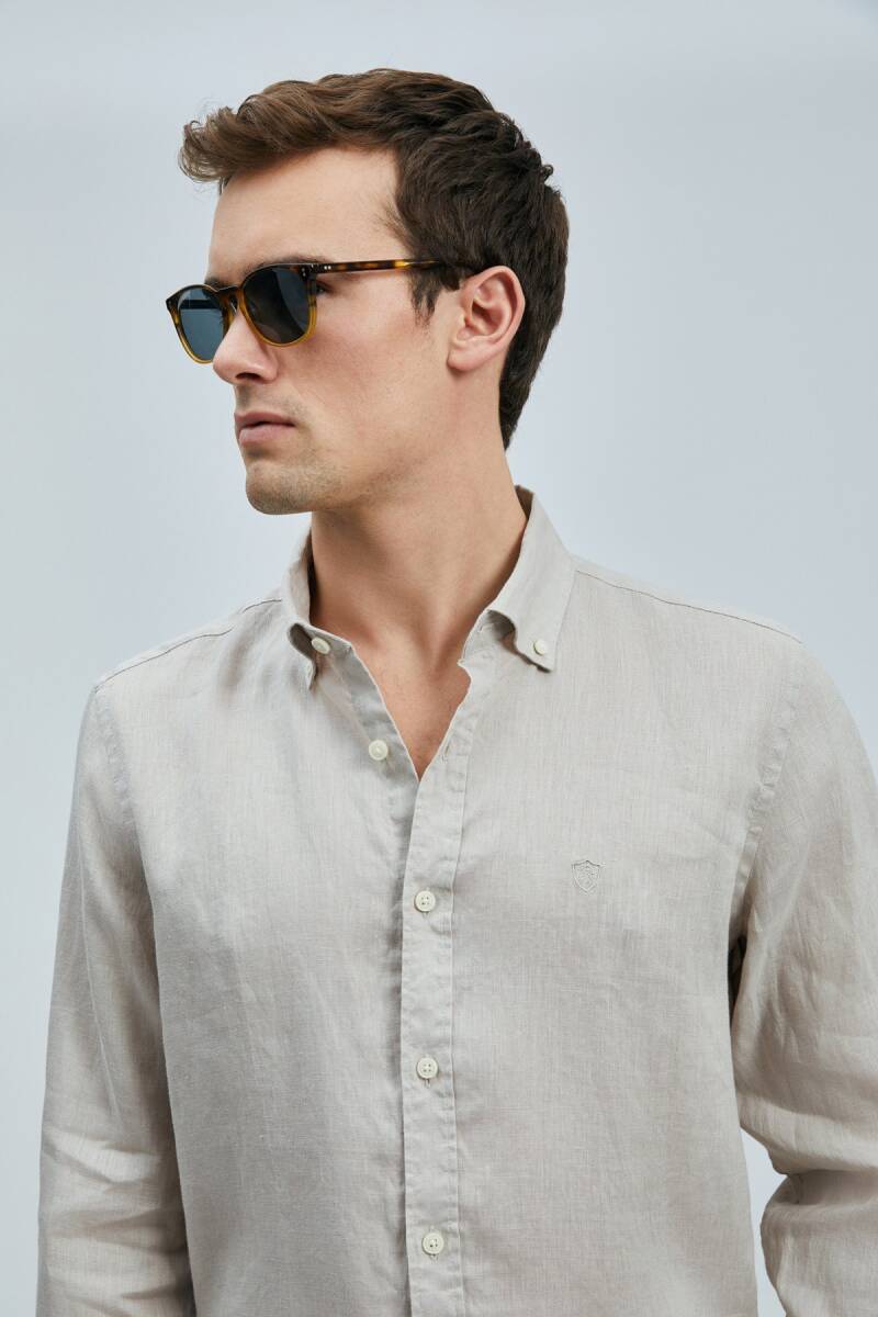 Pitaya Erkek Keten Gömlek Comfort Fit Bej - 4