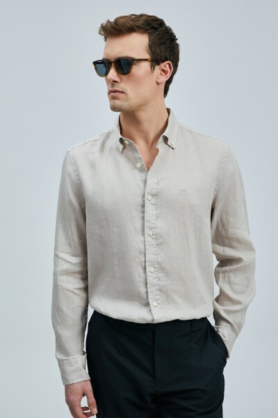 Pitaya Erkek Keten Gömlek Comfort Fit Bej 