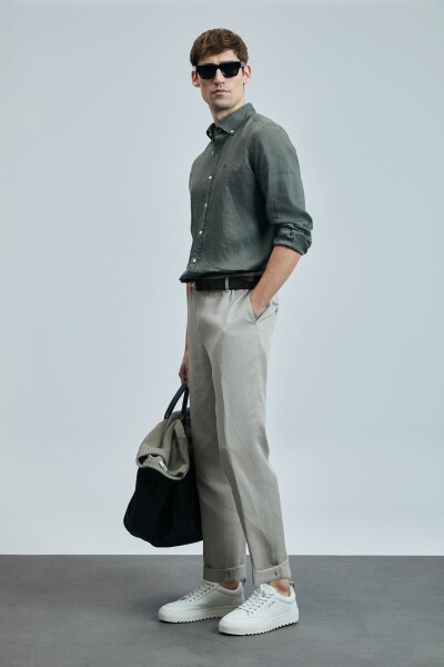 Pitaya Erkek Keten Gömlek Comfort Fit Haki - LUFIAN (1)