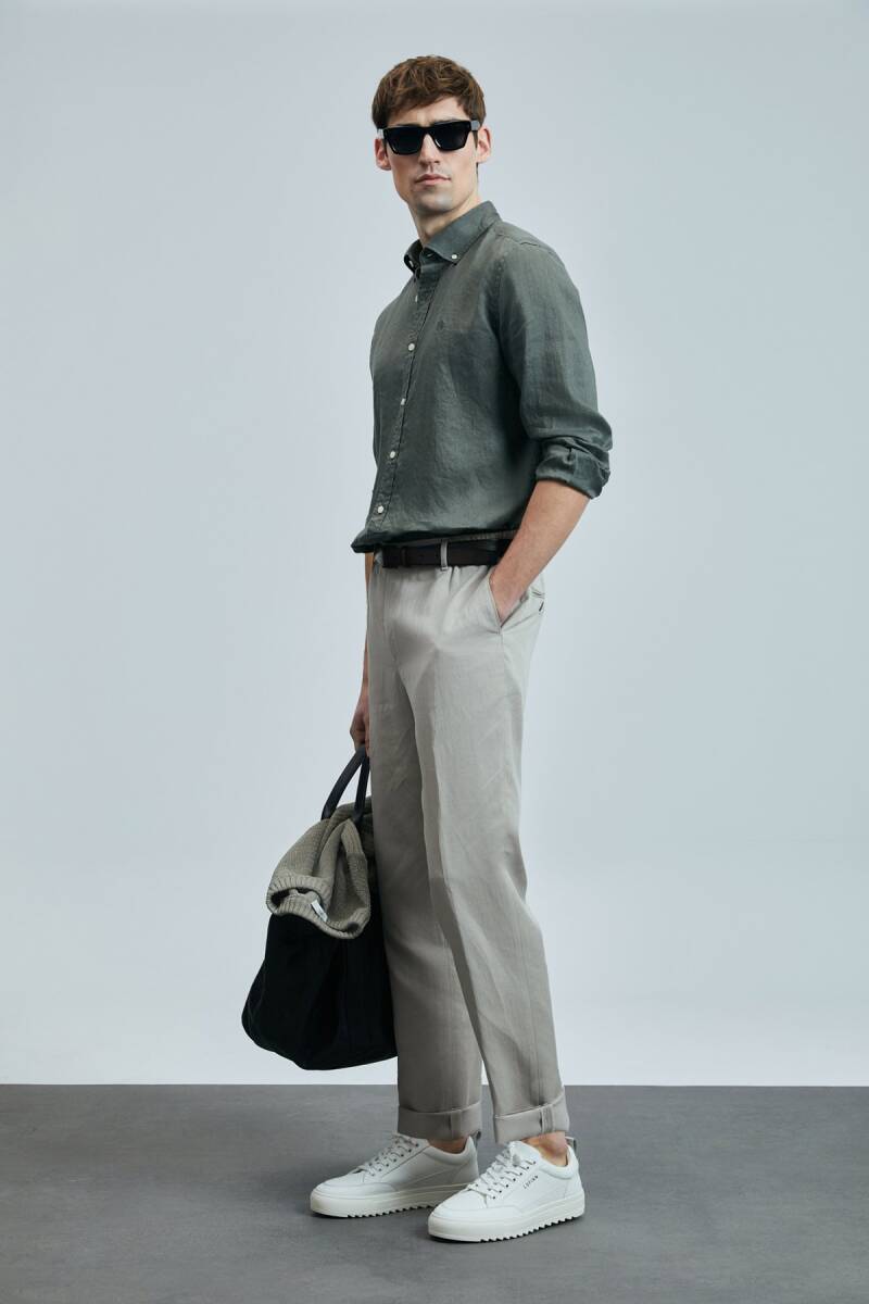 Pitaya Erkek Keten Gömlek Comfort Fit Haki - 2